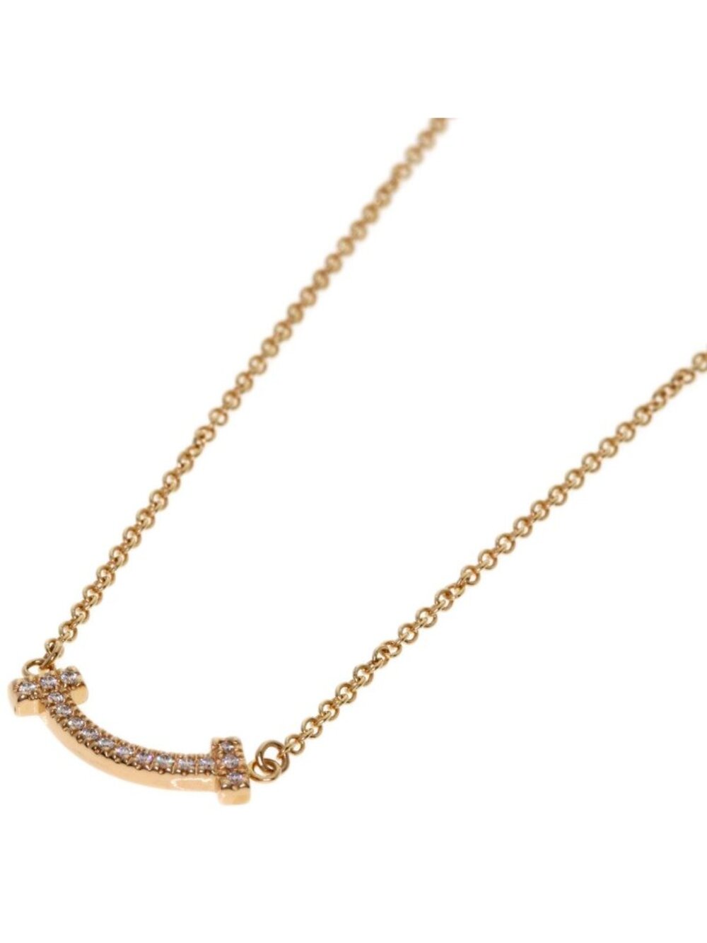 Tiffany & Co T Smile Mini Diamond Necklace 18K Pink Gold